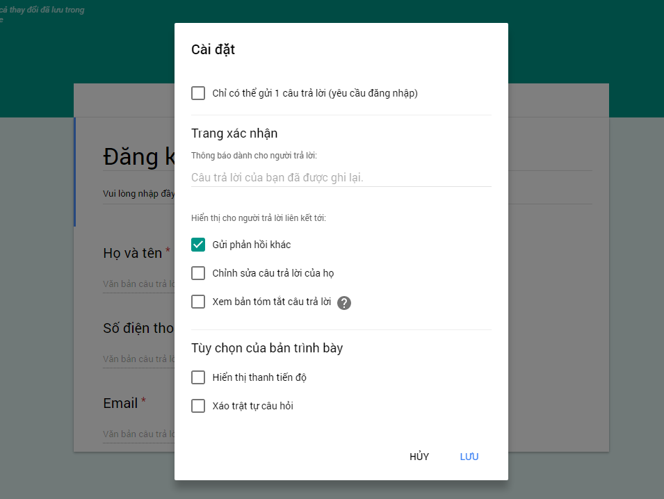 google form settings popup