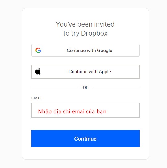 dang ky dropbox email
